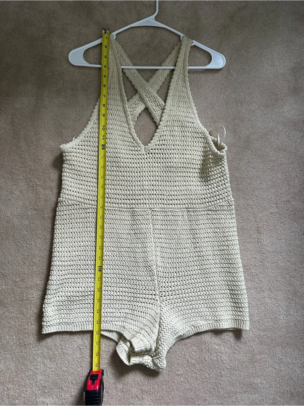Free People Crochet Knit Romper - Cream Sleeveless V-Neck